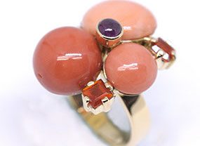 Anillo Coral en Oro y Citrinos